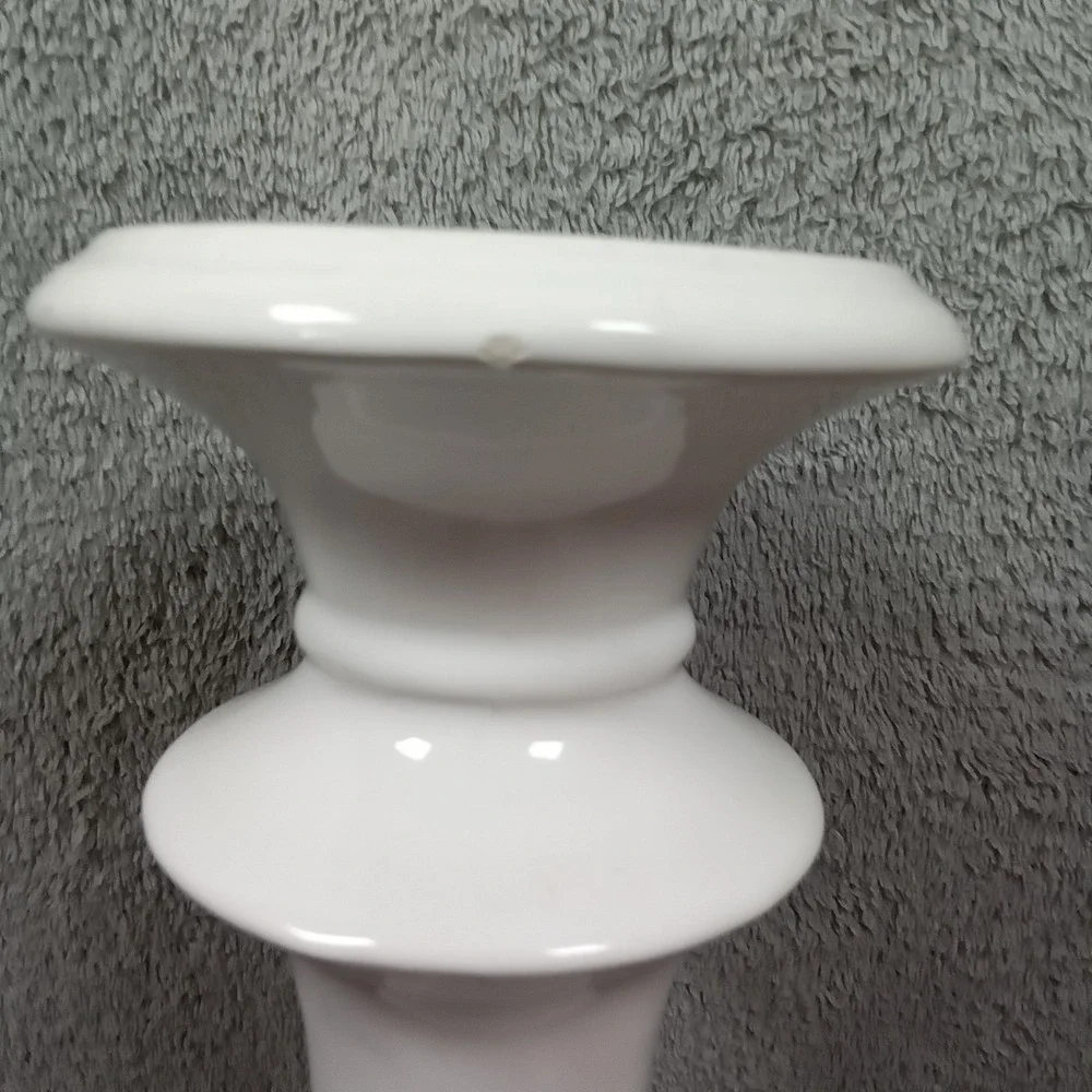 White‎ Glossy Ceramic Tiered Pillar Candle Holder Tall Sculptural Modern 15.5